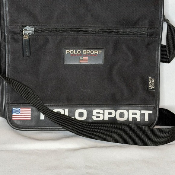 Polo Golf Other - Vtg Polo Sport Ralph Lauren messenger black bag nylon Y2K USA flag logo 11x11x2